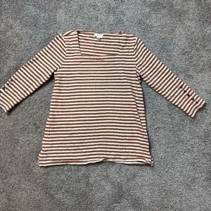 J. Jill Top Square Neck Knit Striped Pullover 3/4 Sleeve Buttons Casual Business